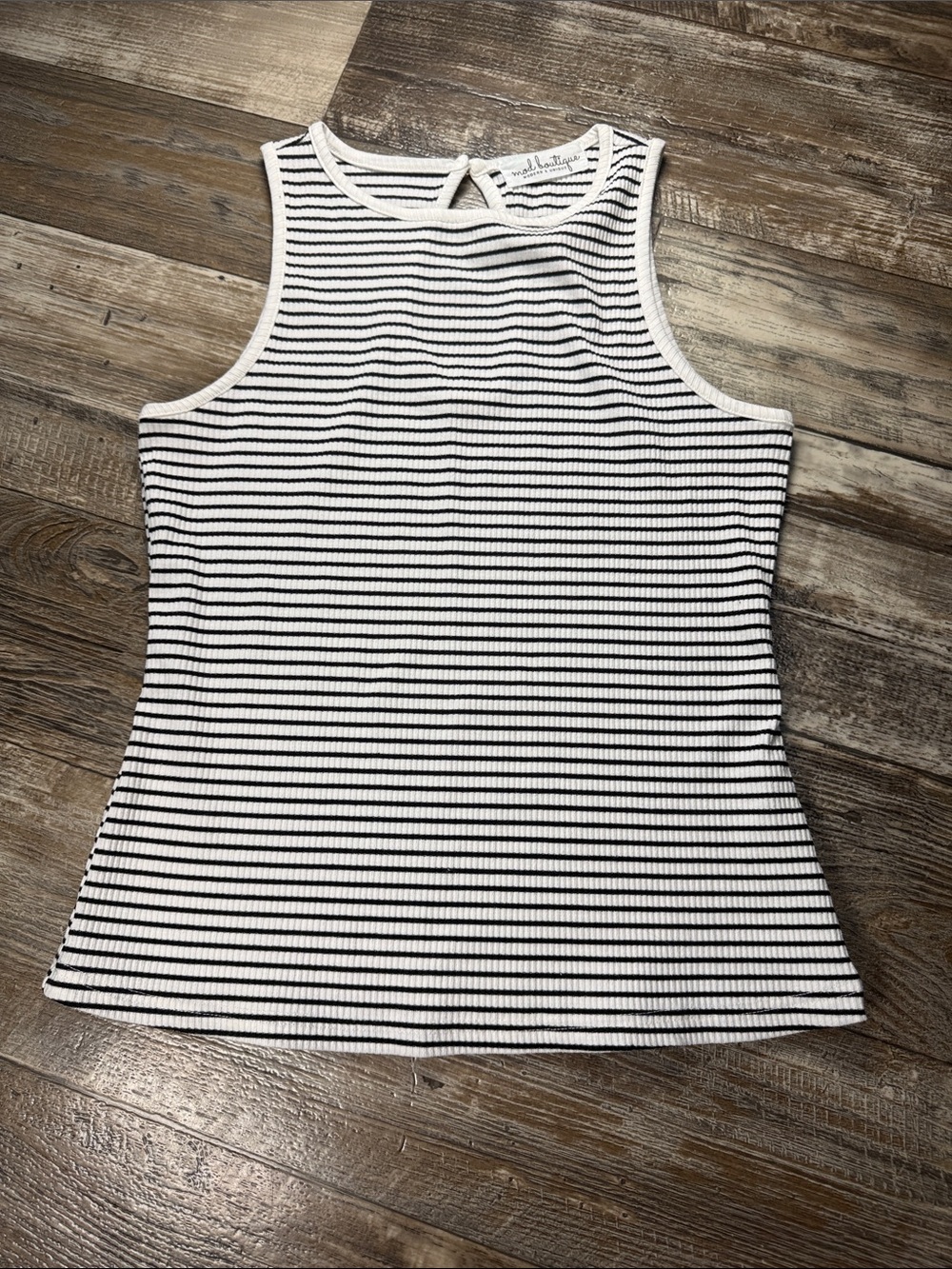 Striped Ribbed Tank Top - White and Black Size Large